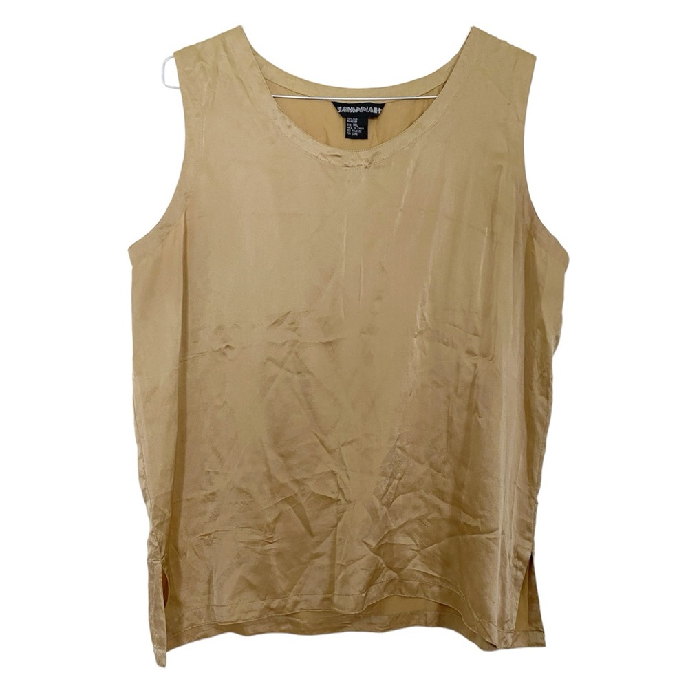 Savannah Vintage Size 1XL 100% Silk Gold Tank Top Shell Sleeveless Plus S…